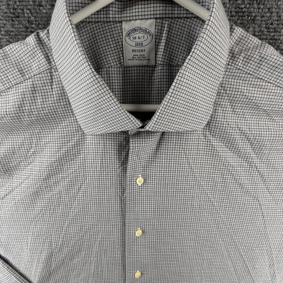 Brooks Brothers Brown Non-Iron Check Cotton 18 6/7 Regent Button Up Office Soft - Picture 1 of 13